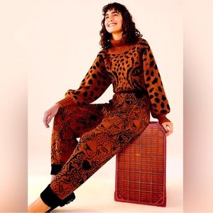 NWT Farm Rio Carmel Midnight Knit Leopard Wool Blend Joggers